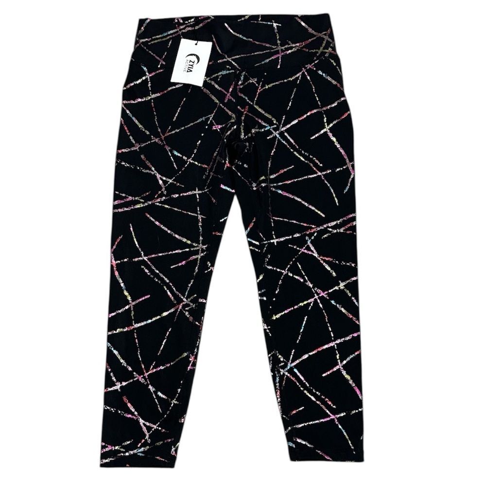 Zyia Active Abstract High Rise  7/8 Leggings NEW Black Size 12 Multi Stripe 24"